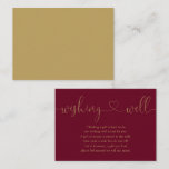 Burgundy Gold Heart Script Wishing Well Wedding Enclosure Card<br><div class="desc">This elegant burgundy and gold heart script wishing well enclosure card can be personalised with your special message and names. Designed by Thisisnotme©</div>