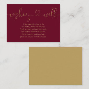 Burgundy Gold Heart Script Wishing Well Wedding Enclosure Card