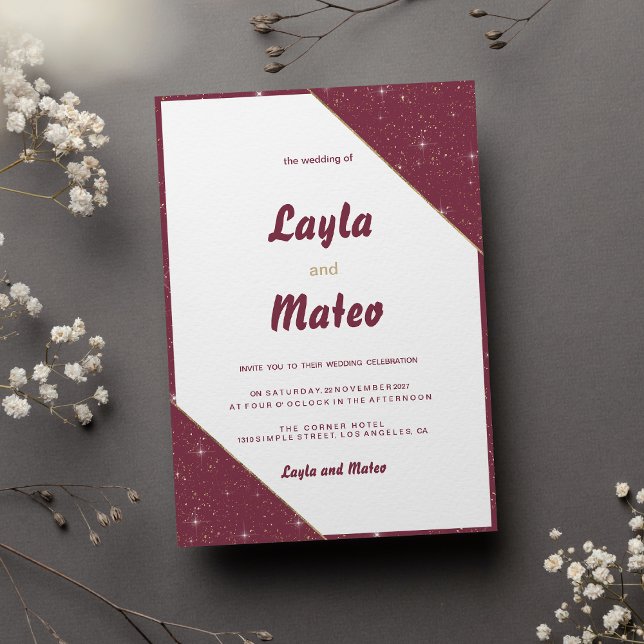 Burgundy gold heart sparkle glitter Wedding Invitation (Burgundy gold heart sparkle glitter Wedding )