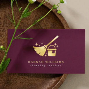 Burgundy & Gold House Cleaning Services Business Card