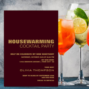 Burgundy Gold Housewarming Cocktail Party Invitation