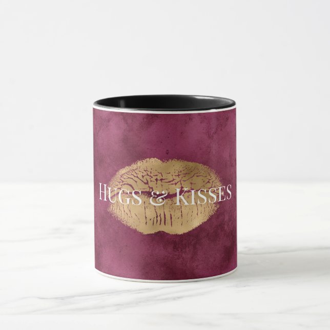 Burgundy Gold Kiss Lips       Mug (Center)