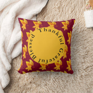 Burgundy Gold Leaf Autumn Foliage  Cushion