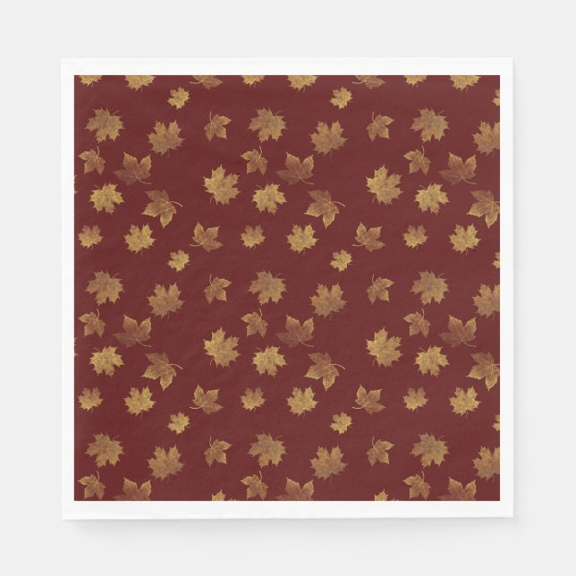 Burgundy & Gold Leaf Fall Napkin (Front)