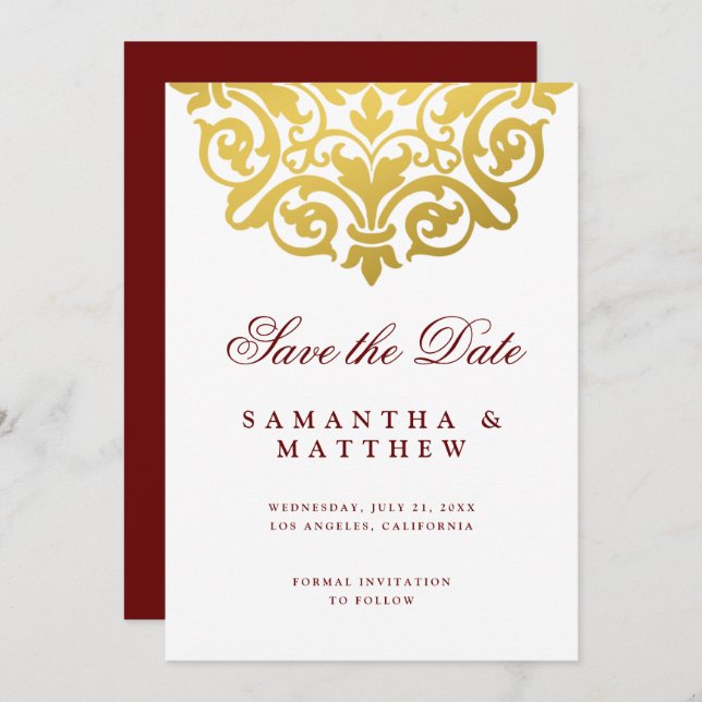 Burgundy Gold Mandala Indian Wedding Save The Date (Front/Back)