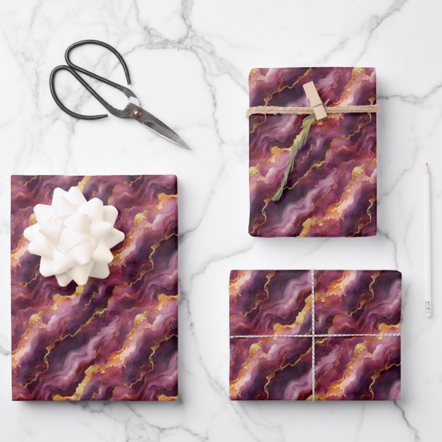 Burgundy & Gold Marble Wrapping Paper Sheet (Front)