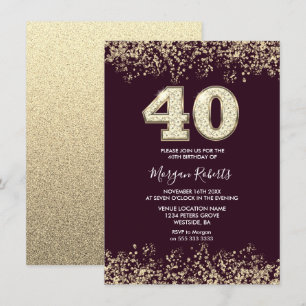 Burgundy & Gold Mens Womans 40th Birthday Party Invitation