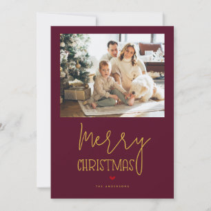 Burgundy Gold Merry Christmas Year in Review Photo Holiday Card