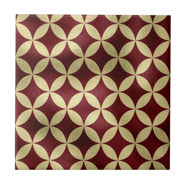 Burgundy gold metallic peel pattern ceramic tile (Front)