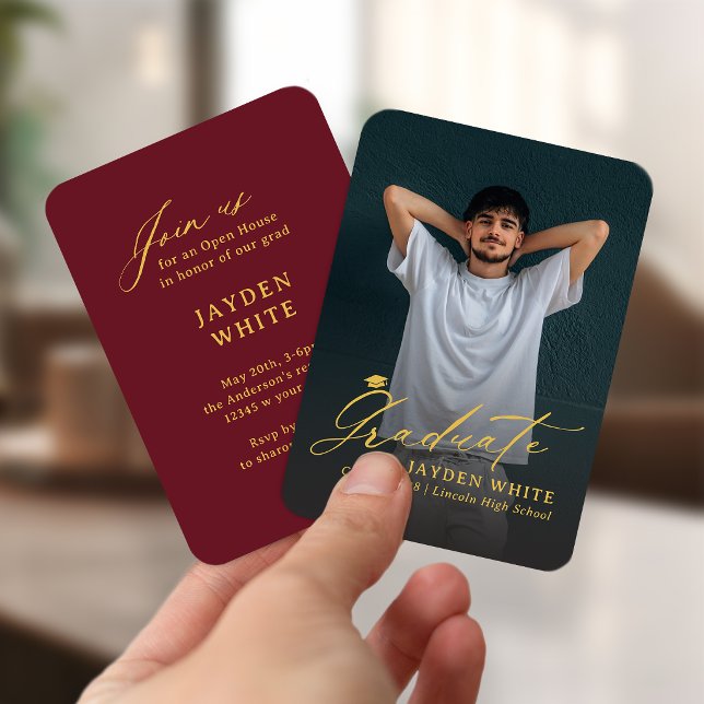 Burgundy Gold Mini Modern Script Photo Graduation Enclosure Card (Burgundy Gold Mini Modern Script Photo Graduation Enclosure Card)