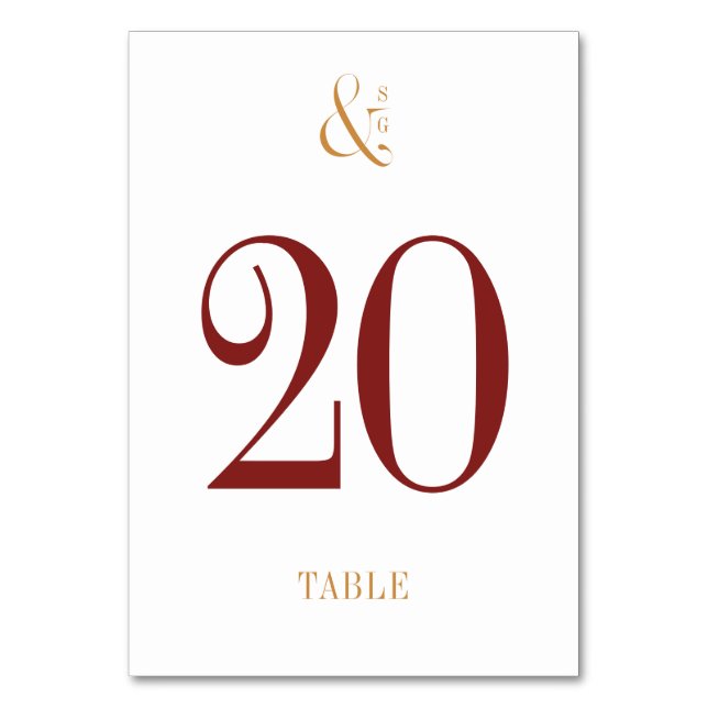 burgundy & gold minimalist fall wedding table card (Front)