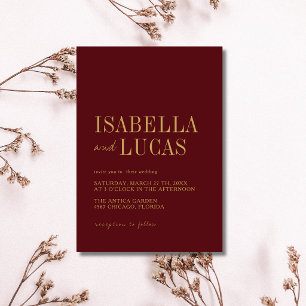 Burgundy & Gold Minimalist Modern Wedding Invitation