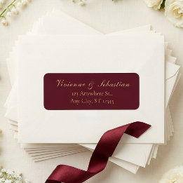 Burgundy Gold Minimalist Wedding Return Address Label
