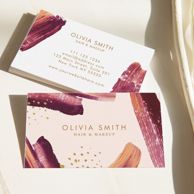 Burgundy & Gold Modern Artistic Brush Texture  Business Card (Creator Uploaded)