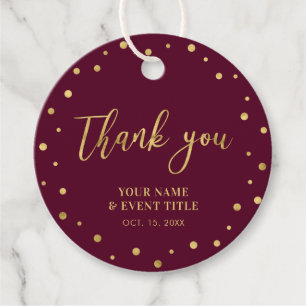 Burgundy & Gold   Modern Birthday Favour Thank you Tags