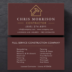 Burgundy Gold Modern Building Construction Business Card