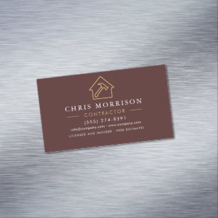 Burgundy Gold Modern Building Construction  Magnetic Business Card