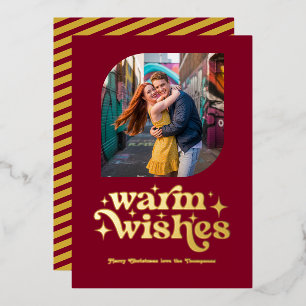 Burgundy & Gold Modern Retro Christmas Photo Foil Holiday Card