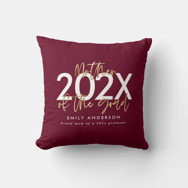  burgundy gold modern script photo graduation  cushion (Front)