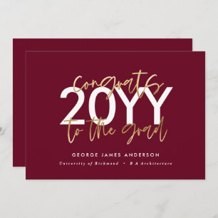 burgundy gold modern script stylish graduation invitation
