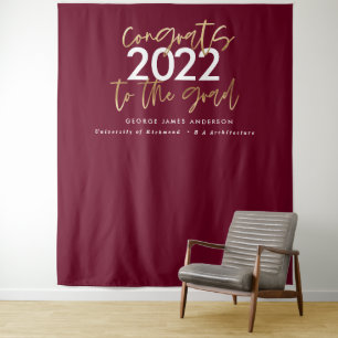 burgundy gold modern script stylish graduation  tapestry