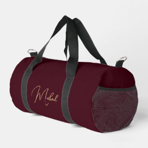 Burgundy Gold Monogram Gym Sports Travel Carry On Duffle Bag
