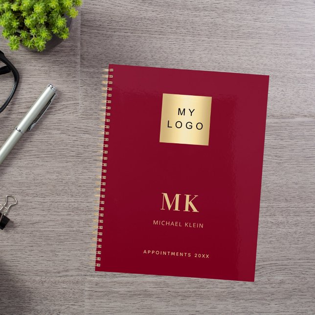 Burgundy gold monogram initials business 2026 planner (Creator Uploaded)
