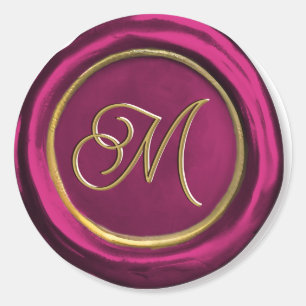 Burgundy & Gold Monogram Modern Wax Seal Stickers
