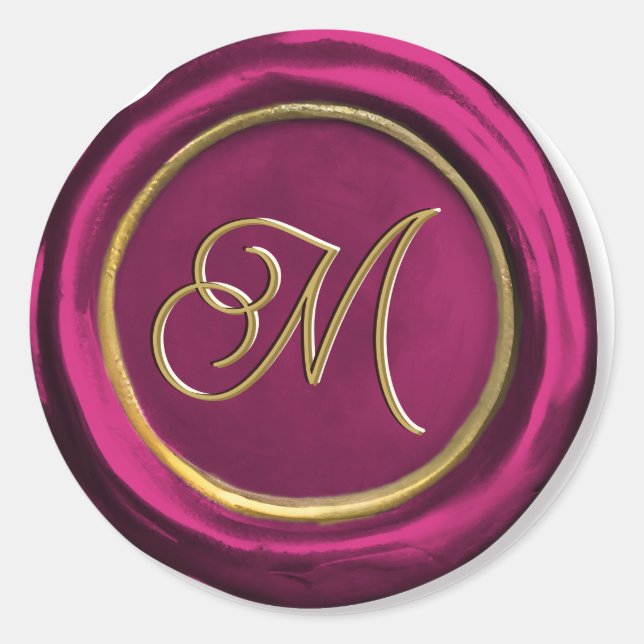  Burgundy & Gold Monogram Modern Wax Seal Stickers (Front)