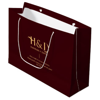 Burgundy & Gold Monogram Wedding Welcome Guest Large Gift Bag