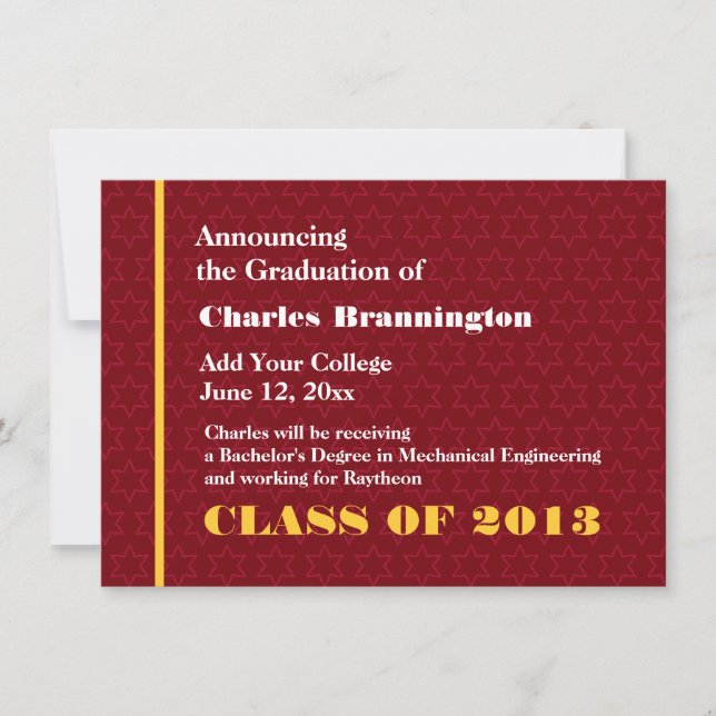 Burgundy Gold New Grad Announcement Any Year G200 (Front)