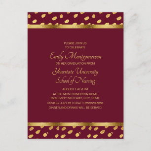 Burgundy Gold Nursing School Graduation Party Postcard