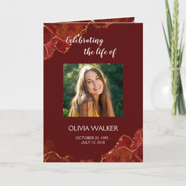  Burgundy & Gold Order of Service Folded Program (Front)