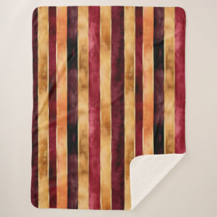Burgundy Gold Peach Stripes Christmas Sherpa Blanket