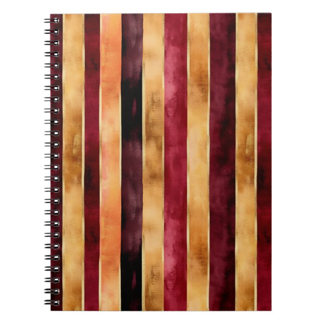 Burgundy Gold Peach Stripes   Notebook (Front)