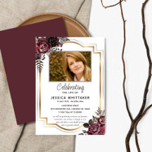 Burgundy & Gold Photo Floral Celebration of Life