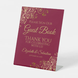 Burgundy & Gold Please Sign our Guest Book Sign