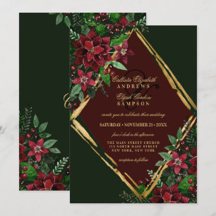 Burgundy Gold Poinsettia Floral Watercolor Wedding Invitation