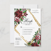 Burgundy Gold Poinsettia Floral Watercolor Wedding