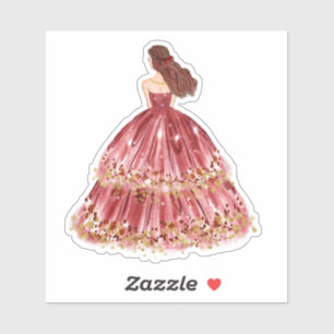  Burgundy/Gold Princess Dress Cut Vinyl Sticker