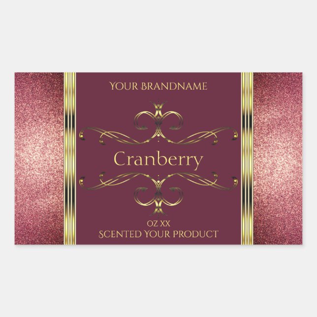 Burgundy Gold Product Labels with Glitter Borders (Front)