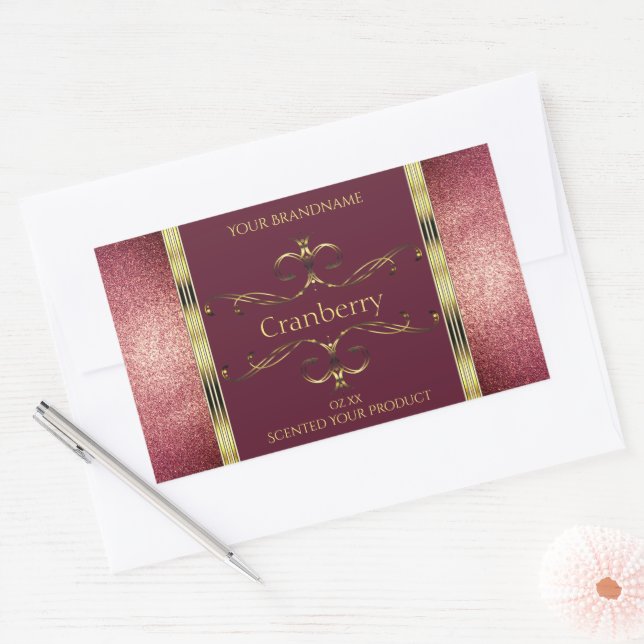 Burgundy Gold Product Labels with Glitter Borders (Envelope)