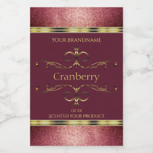 Burgundy Gold Product Labels with Glitter Borders