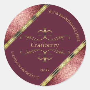 Burgundy Gold Product Labels with Glitter Borders
