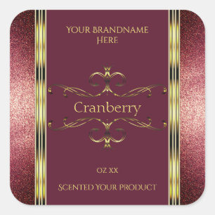 Burgundy Gold Product Labels with Glitter Borders