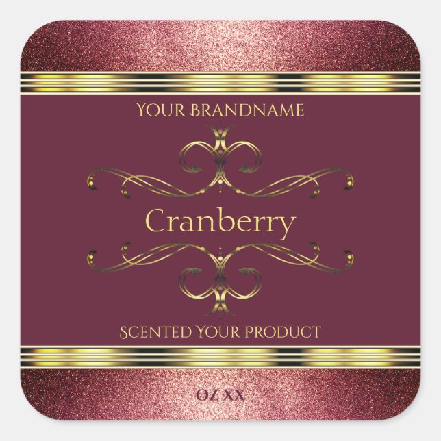 Burgundy Gold Product Labels with Glitter Borders (Front)