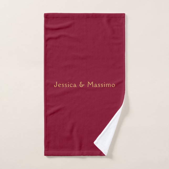 Burgundy Gold Professional Trendy Minimalist Names Hand Towel (Hand Towel)