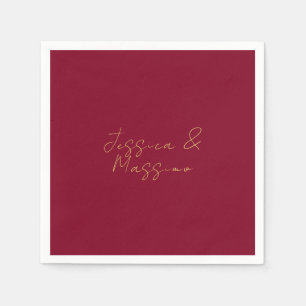 Burgundy Gold Professional Trendy Minimalist Names Napkin