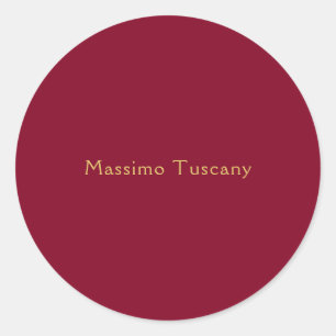 Burgundy Gold Professional Trendy Minimalist Text Classic Round Sticker