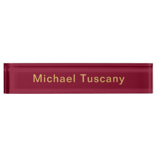 Burgundy Gold Professional Trendy Minimalist Text Nameplate